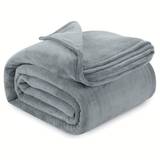 1pc Grey Throw Blanket, Soft Flannel Fleece Blankets Anti-static Microfiber Bed Blanket For Couch Bed Sofa Travel Camping, School Essentials For Dorm