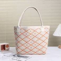 White Striped Knitted Lightweight Foldable Open Leisure Ladies Tote Bag Shoulder Bag For Carrying Phones Perfume Cosmetics Suitable For Outings Campin - Orange - Medium