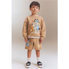 Dreng - Beige 2-delt sweatshirtsæt med tryk