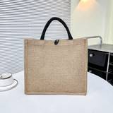 SHEIN 1pc Khaki-Colored Coarse Linen Large Capacity Korean-Style Tote Bag,Suitable For Ladies" Use In Campus,Outing And Date, Literary Shopping Bag & Book B