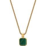 Gold Plated Necklace With Square Malachite Pendant Str Twenty two inches - Halskæder hos Magasin - Green