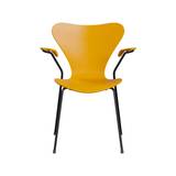 3207 stol m/armlæn, farvet ask true yellow/sort stel af Arne Jacobsen