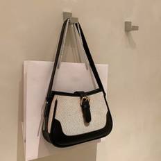 Vintage Solid Color Shoulder Bag Fashion Turn Lock Underarm Purse Womens Faux Leather Handbags - Black