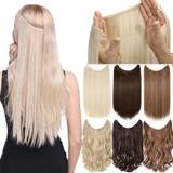 Halo Hair Extensions Adjustable Headband Invisible Wire Hair Extensions Highlight Long Straight Synthetic Hairpiece For Women Heat Resistant Fiber No Clip 20inch