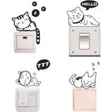 Removable Switch Sticker, 4pcs Cute Black Cartoon Wall Sticker Old Cats, Light Switch Design Stickers, Diy Decor Car Art Stickers For Family Home Decor K Design