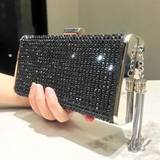 SHEIN 1pc Black Glitter Diamond Clutch Handbag With Metal Chain And Rhinestone Decoration, Perfect For Evening Party, Wedding, Prom, Cocktail, Night Out, Gi