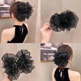 SHEIN 1pc Women Black Lace Star & Flower & Feather Hair Claw Jaw Clamp Hairpin Hair Styling Accessory For Daily, Party, Outdoor Wear