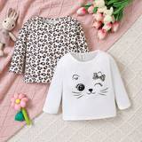 Baby Girl pcs Leopard  Cartoon Graphic Top - Coffee Brown - 6-9M,9-12M,12-18M,18-24M,2-3Y