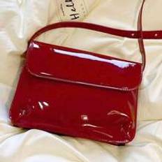 Red Patent Leather Carrying Shoulder Bag Crossbody Bag Small Square Bag Womens Bags - Red