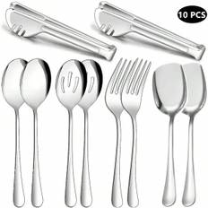 pcs Stainless Steel Tableware Set For Household Kitchen Restaurant Hotel Buffet Party And Banquet - Silver - 10-piece Set (1 Set),1 Piece-A (serving Slotted Spoon),1 Piece-B(Service Fork),1 Piece-C (service Sp