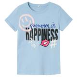 Name It T-shirt - NkfFaxina Happy - Chambray Blue - Name It - 7-8 år (122-128) - T-Shirt