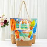 Fashionable BeachThemed Large Canvas Shoulder Bag ParentChild Set For Handling Beach Vacation Tote - Orange