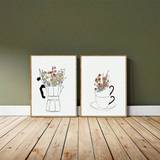 SHEIN 2pcs Nordic Coffee Cup Flowers Canvas Wall Art - Living Room Bedroom Office Kitchen Decor,No Frame