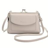 Fashion Crossbody Bag For Women, Simple Kiss Lock Clip Purse, Trendy Faux Leather Mobile Phone Bag