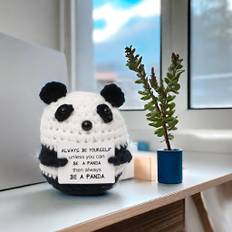 1pc, Hand-knitted Panda Doll, Positive Quote Miniature Decor, Fun Animal Knit Figurine, For Valentine's Day, Christmas Holiday Decor, Desk Accessory, Room Decor, Home Decor