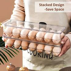 Egg Holder For Refrigerator, 14 Egg Container With Lid & Handle, Stackable Egg Storage Container For Refrigerator, Egg Storage & Egg Tray