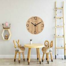 Inch cm Creative Design Wooden Fashion Wall Clock Silent Round Wood Grain Clock For Living Room Bedroom Office New Home Decoration New Year Wall Decor - Beige - 12 Inches