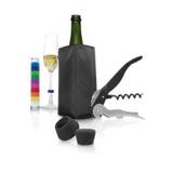 Pulltex Starter Set, sort inkl. vinstopper champagne stopper, glasmærker, proptrækker og køler