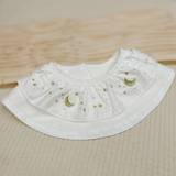 SHEIN 1pc Infant & Toddler White Star And Moon Embroidered Two-Speed Adjustable Full Cotton Waterproof Drool Bib For Daily Use