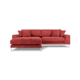 Jog venstrevendt chaiselong sofa i metal og chenille B286 x D242 cm - Sølvgrå/Rød
