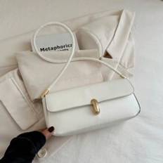 Classic PU Leather Bag Elegant Solid Color Chic Underarm Shoulder Purse French Style Casual Armpit Bag - White