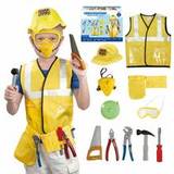 Construction Worker Costume For Boys And Toddler Pretend Builder Career Outfit Role Play Dress Up For Halloween And Christmas GiftsAges - Yellow - one-size