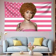 "bold Bedroom Decor" Ice Spice Rapper American Flag Tapestry - 3x5 Ft, Pink & Stars Design For Bedroom, Living Room, Dorm Decor - Durable Polyester, Indoor Use