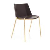 MDF Italia - Aiku Soft Chair, Gold Chrome Frame, 4-Legged Tapered Base, Cat. Leather Tobacco
