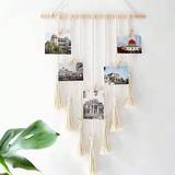 SHEIN Hanging Photo Display Boho Macrame Teen Girl Women Room Decor, Pictures Cards Holder Wall Art For Bedroom Livingroom Dorm Home Birthday Gift, With 15