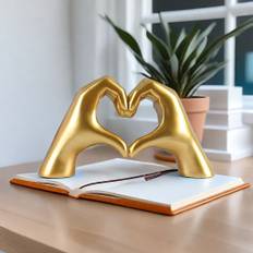 1pc Golden Love Heart Hand Ornament Small, Valentine's Day Gift Resin Crafts, Bedroom Desktop Love Decoration, Study Office Desk Gesture Ornament, Birthday Gift For Couple