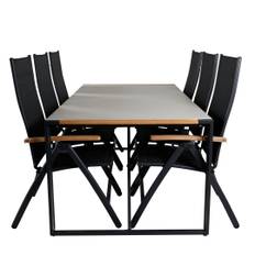 Texas havesæt bord 100x200cm og 6 stole Panama sort, grå, natur.