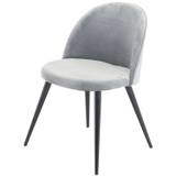 Velvet spisebordsstol, m. armlæn - grå velour og metal