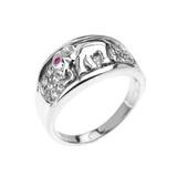 Red CZ Elephant Contemporary Ring in Sterling Silver