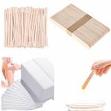 Pieces Wax Strips Sticks Kit NonWoven Waxing Strips Hair Removal Strip With Wax Applicator Stick For Body Skin Facial Hair Removal Tools - Beige - 200pcs