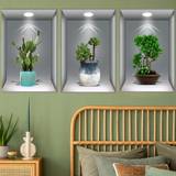 SHEIN 3pcs Green Plants 3D Abstract Wall Sticker Vawse Sticker Living Room Green Plant Wall Sticker 3D Vinyl Wall Decal Painting With Vase Home 3D Plant Pai