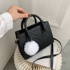 Mini Fashion Crossbody Bag Trendy Shoulder Tote Bag Womens Causal Handbag  Purse With Pompom - Black - one-size