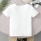 SHEIN Young Boys' Casual Round Neck Fleece Texture Solid Color T-Shirt