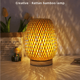 SHEIN 1pc Rattan Table Lamp, Adjustable Light With Switch, Vintage Woven Bamboo Bedside Lamp, Handmade Weaving Nightstand Lamp, Suitable For Bedroom, Living
