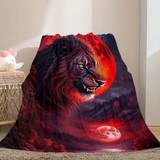 SHEIN Ultra-Soft Flannel Fleece Blanket Moon Lion Gift For Sofa Bedroom Office Bed Camping Travel, High Definition Printed Flannel Fleece Blanket, Multiple
