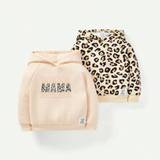 Baby Girls Leopard Printed Letter Patterned Hoodie And Pants Set - Multicolor - 6-9M,9-12M,12-18M,18-24M,2-3Y,0-1M,1-3M,3-6M
