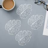 SHEIN 6pcs Silver Palm Leaves Shaped Hollow Out Gold-Stamped Coasters With Heat-Insulation, Suitable For Home, Kitchen, Restaurant, Banquet, Hotel, Farm, Fa