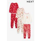 Red/Cream Bunny 3 Pack Long Sleeve Printed Pyjamas (9mths-12yrs)