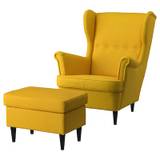 IKEA - STRANDMON lænestol og puf, Skiftebo gul