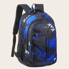 Navy Blue High Capacity Multipocket Zipper Closure Fashionable Water Resistant Backpack With Letter Patchwork For Casual Wearresistant Student - Navy Blue - one-size