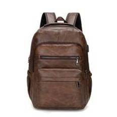Usb Charging Backpack Men Pu Large Laptop Backpack Male Schoolbag Shoulder Bag Daypack Schoolbag For Travel College School Outdoors Sports Casual Back - Coffee Brown - one-size