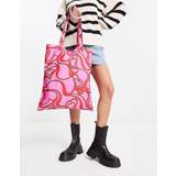 ASOS DESIGN - Pink tote-taske med hjerteprint i bomuld-Lyserød