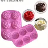 SHEIN 1pc Rose Flower Shape Mousse Cake Mold, Austin Rose Chocolate Mold,6 Cavities 3D Silicone Mold, Candy Mold,For DIY Cake, Chocolate & Pudding,Kitchen G