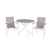VENTURE DESIGN Parma havesæt, m. cafébord og 2 stole m. armlæn - hvid alu/grå textilene/grå aintwood