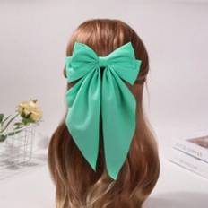 pc Womens Fashionable Simple Bowknot Ribbon Ponytail Holder With Spring Hair Clip Cute - Dark Green - one-size