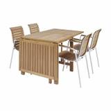 Mandalay Cambridge Havemøbelsæt - 1 klapbord og 4 stole - H 72 x B 80 x L 60 cm - Aluminium/Teaktræ - Hvid